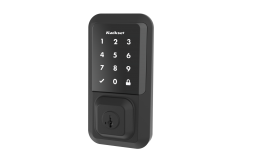 An all black keypad door lock with a transparent background