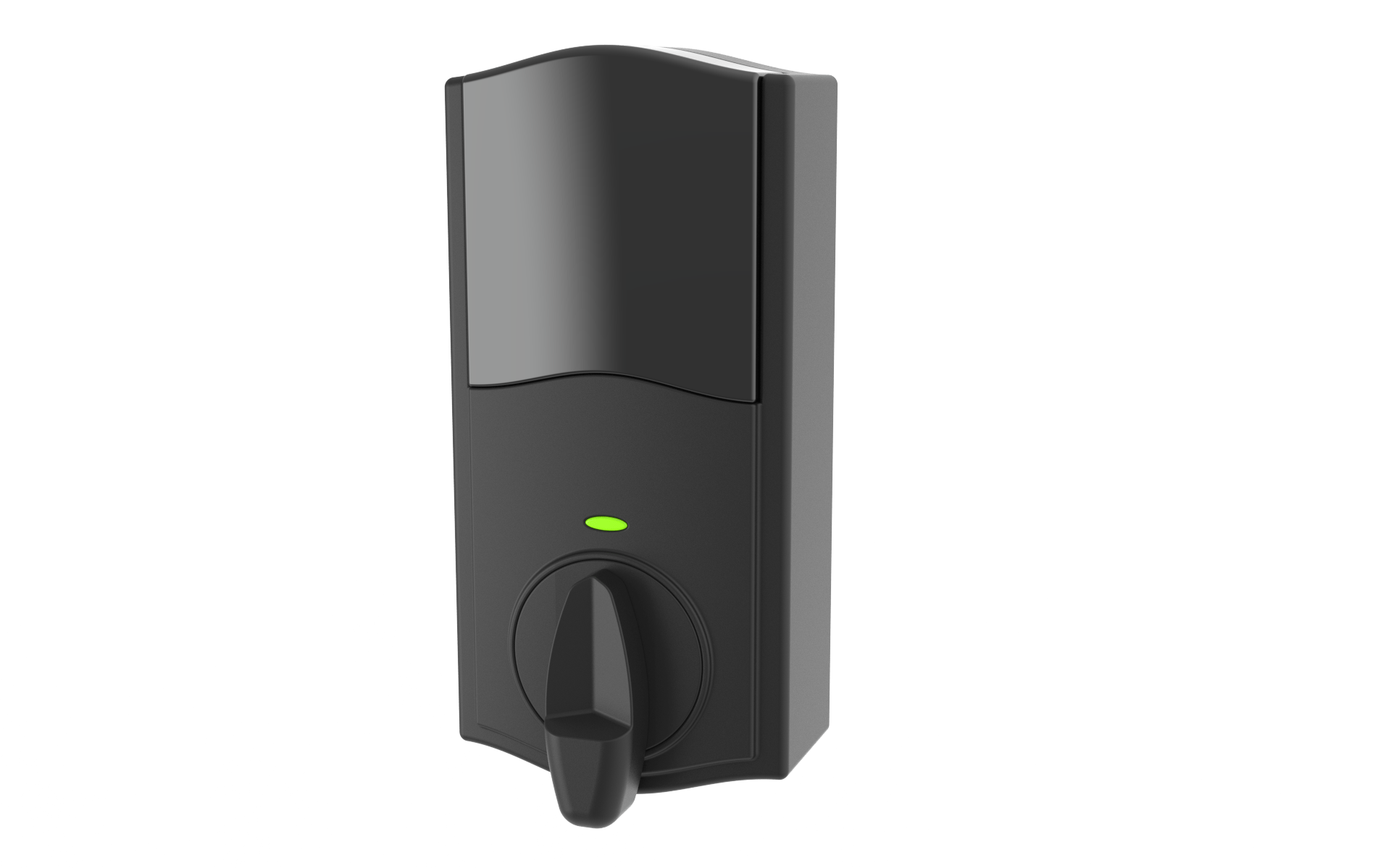 An all black electric door lock with a transparent background