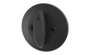 An all black deadbolt door lock with a transparent background