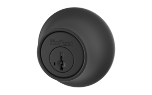 An all black bottom door lock with a transparent background