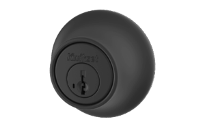 An all black bottom door lock with a transparent background
